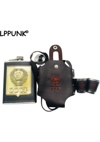 Sadece Flagon Lppunk Bpa Ücretsiz Mini 8 Oz Viski Flagon Cccp Paslanmaz Çelik Pu Deri Votka Bardak Cccp Çanta ile Alkol Huni Cep Şişesi Seti (Yurt Dışından)