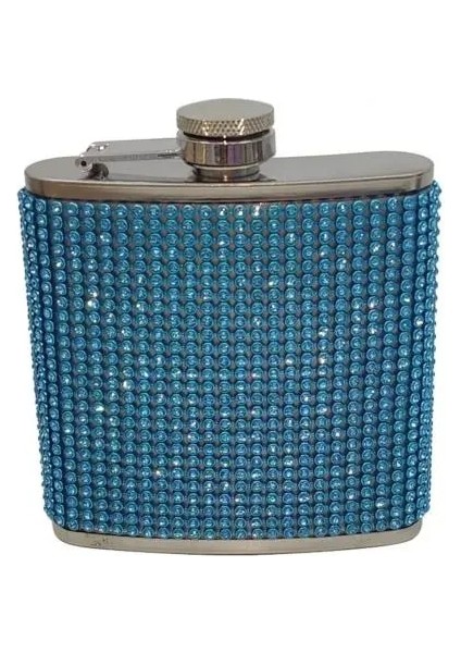 Mavi 180 ml Cep Şişesi Kişiselleştirilmiş Rhinestone Çivili Sızdırmaz Paslanmaz Çelik Yeniden Kullanılabilir Anti-Damla Şarap Şişesi Likör Şişesi Kadınlar Için (Yurt Dışından)