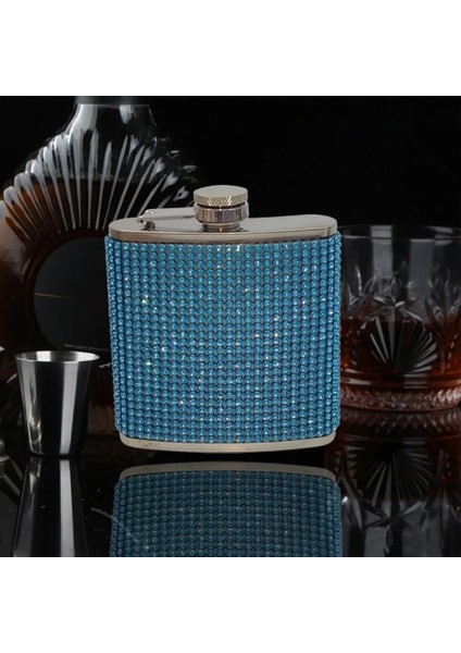 Mavi 180 ml Cep Şişesi Kişiselleştirilmiş Rhinestone Çivili Sızdırmaz Paslanmaz Çelik Yeniden Kullanılabilir Anti-Damla Şarap Şişesi Likör Şişesi Kadınlar Için (Yurt Dışından) modelleri