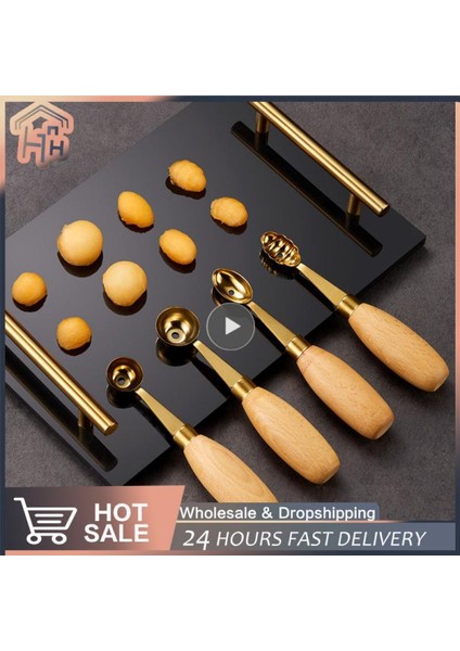 05 304 Paslanmaz Çelik Oyma Bıçağı Ahşap Saplı Modern Minimalist Dondurma Kaşığı Havalandırma Deliği Meyve Topu Kazıcı Soyma Bıçağı (Yurt Dışından)