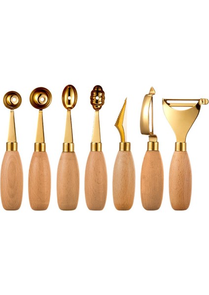 04 Ahşap Saplı Meyve Topu Kazıcı Havalandırma Deliği 304 Paslanmaz Çelik Karpuz Kaşık Aracı Modern Minimalist Oyma Bıçağı (Yurt Dışından) indirimleri