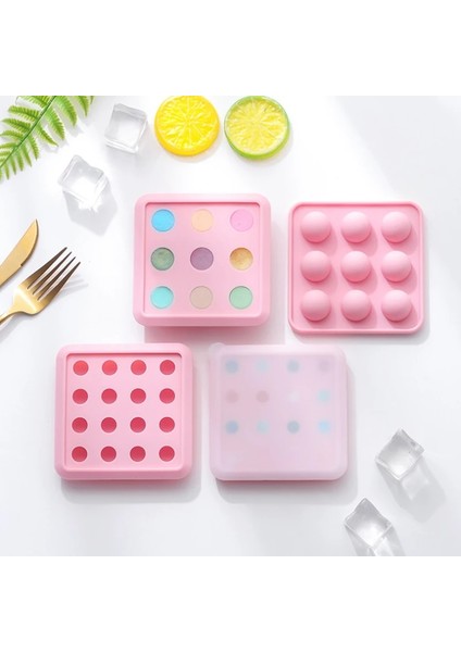 Pembe 2.4 cm 9 Delik Ev Yapımı Mini Buz Hokeyi Kalıbı Ev Mutfak Eşyaları Kapaklı Çikolata Inci Akış Kalp Dolum Kalıp Topu Kalıp Çikolata Kalıp (Yurt Dışından)