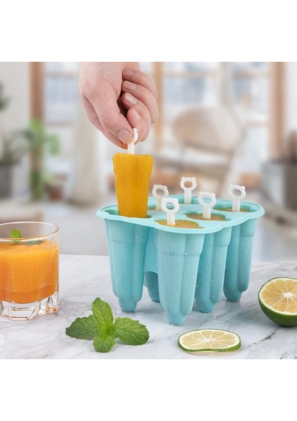 Yeşil 6-Cavity Gıda Sınıfı Silikon Dıy Dondurma Popsicle Kalıpları Çevre Dostu Freeze Suları Içecek Muolds Mutfak Buz Küpü Yapımcıları Araçları (Yurt Dışından) fiyatları
