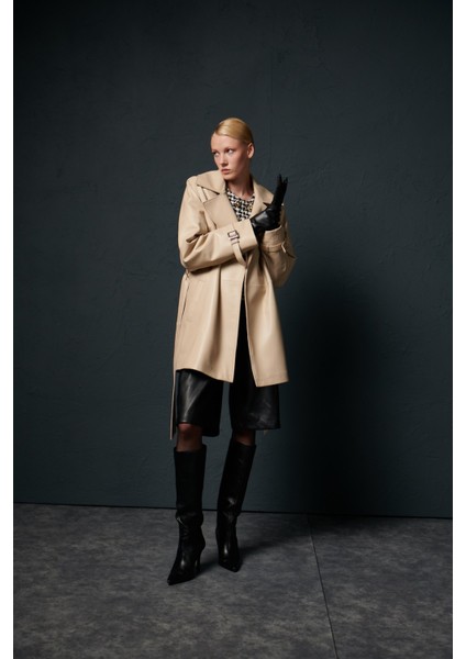 Elen Bağlamalı Deri Ceket Bej fiyatları