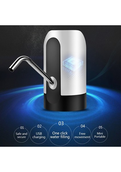 Beyaz Elektrikli Su Sebili Pompası Otomatik Su Şişesi Pompası USB Şarj Su Pompası Tek Tıklama Otomatik Anahtar Içecek Pompası Dispenseri (Yurt Dışından)