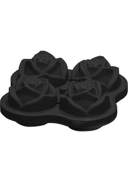 Siyah 3D Gül Çiçek Buz Küpü Makinesi 4 Izgaralar Çiçek Buz Kalıp Kek Kalıp Tepsi Dondurma Dıy Aracı Viski Şarap Kokteyl Silikon Kalıp (Yurt Dışından)