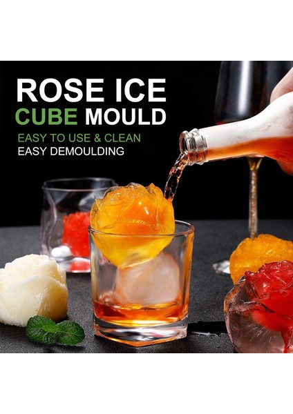 Siyah 3D Gül Çiçek Buz Küpü Makinesi 4 Izgaralar Çiçek Buz Kalıp Kek Kalıp Tepsi Dondurma Dıy Aracı Viski Şarap Kokteyl Silikon Kalıp (Yurt Dışından) modelleri