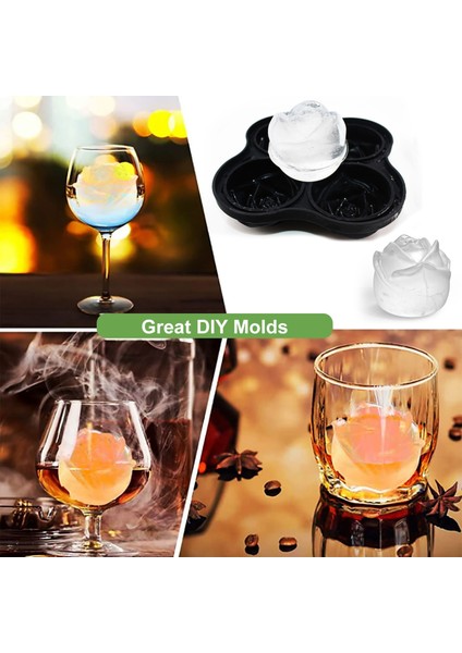 Siyah 3D Gül Çiçek Buz Küpü Makinesi 4 Izgaralar Çiçek Buz Kalıp Kek Kalıp Tepsi Dondurma Dıy Aracı Viski Şarap Kokteyl Silikon Kalıp (Yurt Dışından) fırsatları
