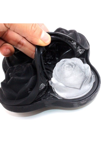 Siyah 3D Gül Çiçek Buz Küpü Makinesi 4 Izgaralar Çiçek Buz Kalıp Kek Kalıp Tepsi Dondurma Dıy Aracı Viski Şarap Kokteyl Silikon Kalıp (Yurt Dışından) indirimleri