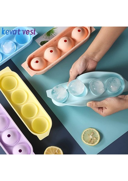 Yeşil Silikon Buz Topu Kalıbı Kapaklı Yuvarlak Buz Topu Makinesi Diy Ev Yapımı Buz Küpü Tepsi Yeniden Kullanılabilir 4 Hücreli Buz Topu Tepsisi Mutfak Aracı (Yurt Dışından)