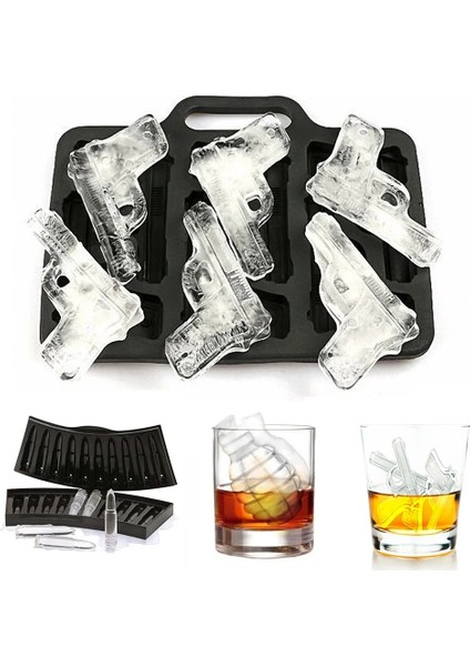 Mermi Tabanca Mermi Bombası Buz Küpü Tepsi Seti Buz Kalıpları Viski Kokteyller Çikolatalar, Jello Shots Mutfak Buz Buz Makinesi Küpleri, (Yurt Dışından) fırsatları