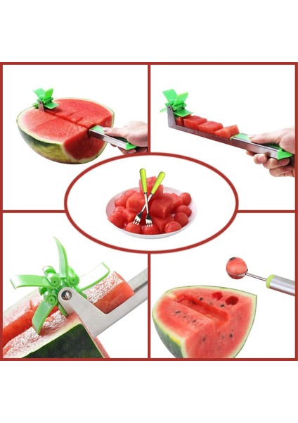 E 2 Adet Karpuz Kesici Paslanmaz Çelik Fırıldak Tasarım Kesim Karpuz Bıçağı Mutfak Alet Salata Meyve Dilimleme Kesici Aracı (Yurt Dışından)