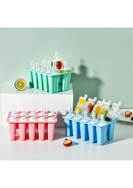 10 Delik Mavi 4/6/10 Delik Silikon Dondurma Kalıp Yeniden Kullanılabilir Sopalarla Dıy Çikolata Tatlı Popsicle Kalıpları Tepsi Buz Küpü Yapımcısı Araçları (Yurt Dışından)