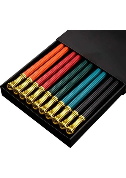 5 Çift Gökkuşağı 5 Çift Siyah Japon Çin Yemek Çubukları Gıda Suşi Çubukları Yeniden Kullanılabilir Kore Yemek Çubukları Seti Metal Alaşım Sofra Palillos Chinos (Yurt Dışından)