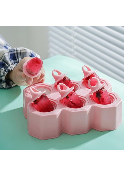 Açık Pembe Dondurma Kalıbı Yeniden Kullanılabilir Gıda Sınıfı 6 Izgaralar Yapışmaz Saplı Buz Yapma Silikon Ev Yapımı Dıy 6 Kaviteler Dondurma Kalıbı (Yurt Dışından) fiyatları
