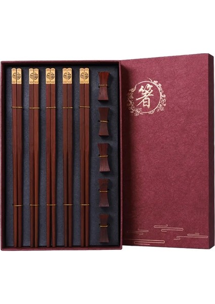 (5 Çift A) 5 Çift Çin Çubuklarını Yüksek Kalite Premium Doğal Kırmızı Sandal Ağacı Çubuklarını Hediye Kutusu Ambalaj Ev Sofra Seti (Yurt Dışından)