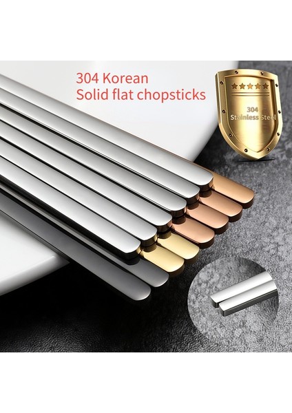 1 Adet Gül Altın 1/5 Çift Kore Paslanmaz Çelik Katı Düz Çubuklar Titanyum Altın Japon Suşi Çin Çubuklarını Mutfak Yemek Takımı Araçları (Yurt Dışından) fırsatları