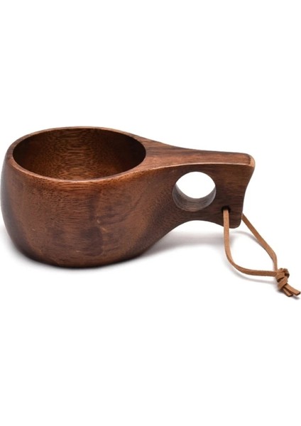 Stil 3 Finlandiya Kuksa Taşınabilir Kahve Kupa Akasya-Ahşap Saplı Inek Derisi Halat Kanca Meyve Suyu Fincanı (Yurt Dışından)
