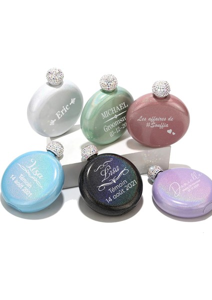 Açık Yeşil Kişiselleştirilmiş Paslanmaz Çelik Içki Matarası 5 Oz, Nedimeler ve Gelin Adayları Için Hediyeler, Özel Yapay Elmas Içki Matarası, Monogram. (Yurt Dışından)