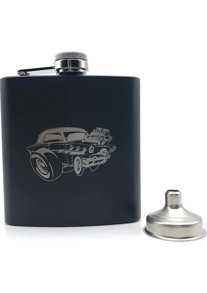 R Alalinong B110 Siyah Cep Şişesi 6 Oz Paslanmaz Çelik Kişiselleştirilmiş Lazer Kazınmış Şişe Alkol Likör Viski Rum Tek Huni ile (Yurt Dışından)