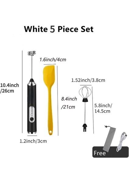 5 Adet Siyah Set Elektrikli Süt Köpürtücü Taşınabilir USB Yumurta Çırpıcı El Kahve Çırpma Köpük Mikser Şarj Edilebilir Mutfak Ev Süt Köpürtücü (Yurt Dışından)