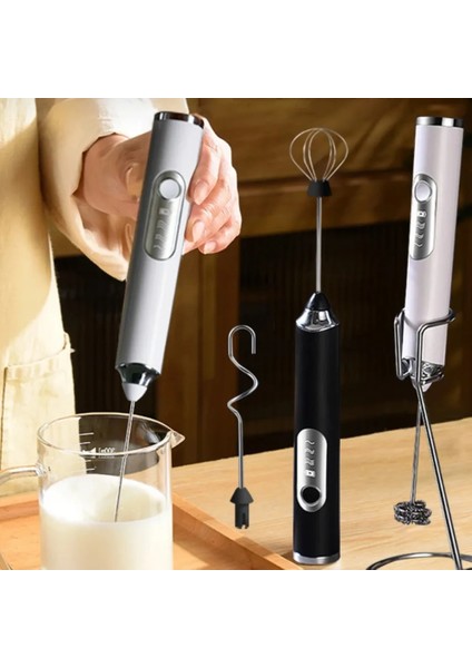 5 Adet Siyah Set Elektrikli Süt Köpürtücü Taşınabilir USB Yumurta Çırpıcı El Kahve Çırpma Köpük Mikser Şarj Edilebilir Mutfak Ev Süt Köpürtücü (Yurt Dışından)