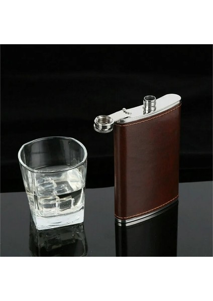 9 Oz 5-10 Oz Lüks Cep Cep Şişesi Kahverengi Deri Kaplı Küçük Paslanmaz Çelik Şişe Alkol Taşınabilir Viski Şişeleri Hediye (Yurt Dışından)