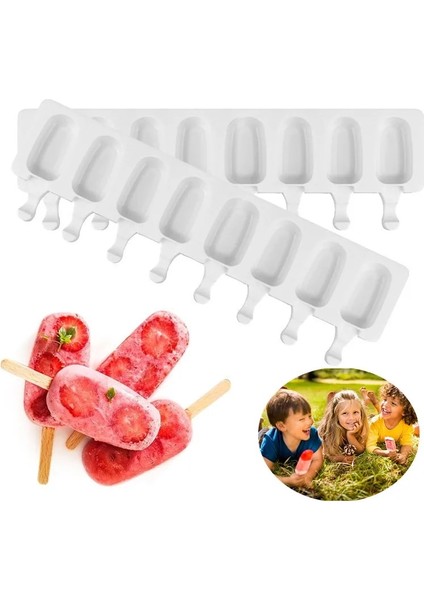 Dondurma Çubuğu 8/4/3 Delik Silikon Dondurma Dondurma Kalıbı, Silikon Buz Pop Kalıp Popsicle Kalıpları, Tahta Çubuklar, Klasik Oval, Yapışmaz (Yurt Dışından) fırsatları