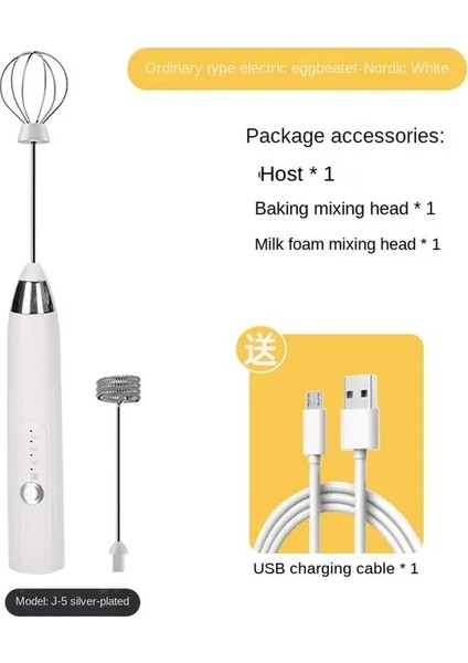 B Beyaz Kablosuz Şarj Edilebilir Elektrikli Yumurta Çırpıcı 3 Hız Elektrikli Süt Köpürtücü Köpük Makinesi Mikser Kahve Içecek Köpürtme Değnek Köpürtücü (Yurt Dışından)