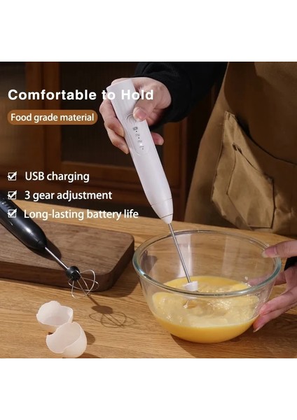 B Beyaz Kablosuz Şarj Edilebilir Elektrikli Yumurta Çırpıcı 3 Hız Elektrikli Süt Köpürtücü Köpük Makinesi Mikser Kahve Içecek Köpürtme Değnek Köpürtücü (Yurt Dışından) modelleri