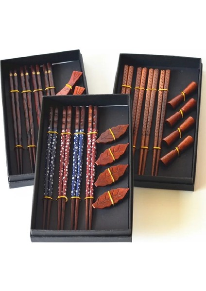 B 8pcs Yeni Eve Taşınma Hediye Paketi 4 Yemek Çubukları + 4 Yemek Çubukları Tutucular El Yapımı Japon Doğal Ahşap Yemek Çubukları Seti (Yurt Dışından)