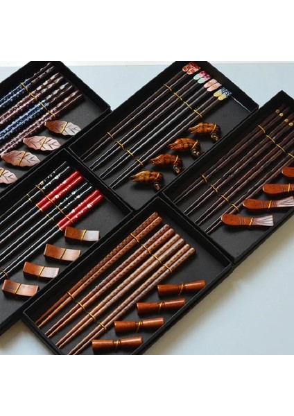 B 8pcs Yeni Eve Taşınma Hediye Paketi 4 Yemek Çubukları + 4 Yemek Çubukları Tutucular El Yapımı Japon Doğal Ahşap Yemek Çubukları Seti (Yurt Dışından)
