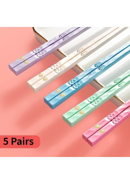 5 Pairs-07 5 Pairs Japon Yemek Çubukları Kore Yemek Çubukları Yeniden Kullanılabilir Yemek Çubukları Bulaşık Makinesinde Yıkanabilir Gıda Sınıfı Yemek Çubukları Kaymaz Kullanımı Kolay (Yurt Dışından)