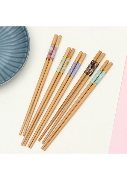 Sarı 5 Çift 5 Çift Çubuk Seti Ebru Anti-Skid Çin Tarzı Suşi Pirinç Çubuklarını Bambu Ahşap Mutfak Sofra Yemek Takımı Seti Hediye (Yurt Dışından)