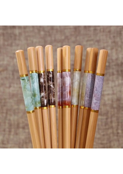 Sarı 5 Çift 5 Çift Çubuk Seti Ebru Anti-Skid Çin Tarzı Suşi Pirinç Çubuklarını Bambu Ahşap Mutfak Sofra Yemek Takımı Seti Hediye (Yurt Dışından) modelleri