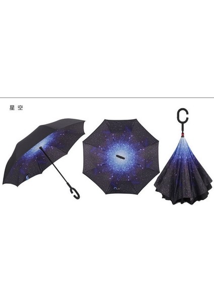 Xk Renkli Rüzgar Geçirmez Ters Katlanır Şemsiye Erkek Kadın Güneş Yağmur Araba Ters Şemsiye Çift Katmanlı Anti Uv Kendini Standı Parapluie (Yurt Dışından)