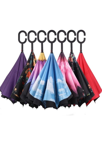 Xk Renkli Rüzgar Geçirmez Ters Katlanır Şemsiye Erkek Kadın Güneş Yağmur Araba Ters Şemsiye Çift Katmanlı Anti Uv Kendini Standı Parapluie (Yurt Dışından)