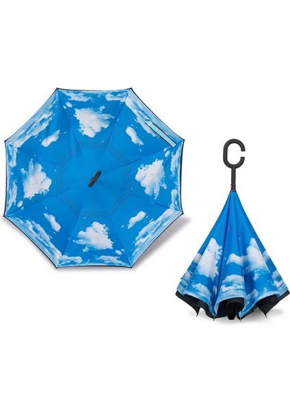Xk Renkli Rüzgar Geçirmez Ters Katlanır Şemsiye Erkek Kadın Güneş Yağmur Araba Ters Şemsiye Çift Katmanlı Anti Uv Kendini Standı Parapluie (Yurt Dışından)