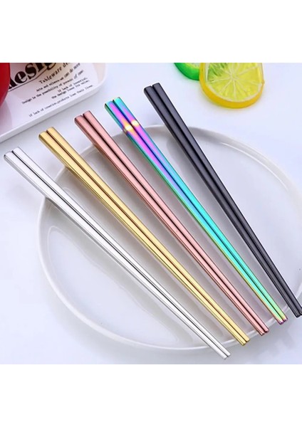 Gül Altın 1 Çift Paslanmaz Çelik Yeniden Kullanılabilir Gökkuşağı Çubuklarını Kaymaz Gıda Çubukları Sofra Mutfak Yemek Aracı Palillos Chinos (Yurt Dışından) fiyatları