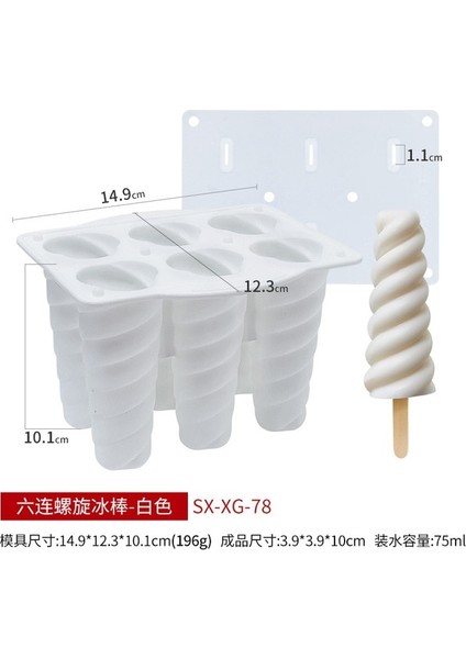 A-Beyaz 6-Even Spiral Dondurma Silikon Kalıp Ev Yapımı Çocuk Dondurma Makinesi Gıda Sınıfı Yaz Dondurma Tatlı Jöle Buz Kalıbı (Yurt Dışından)