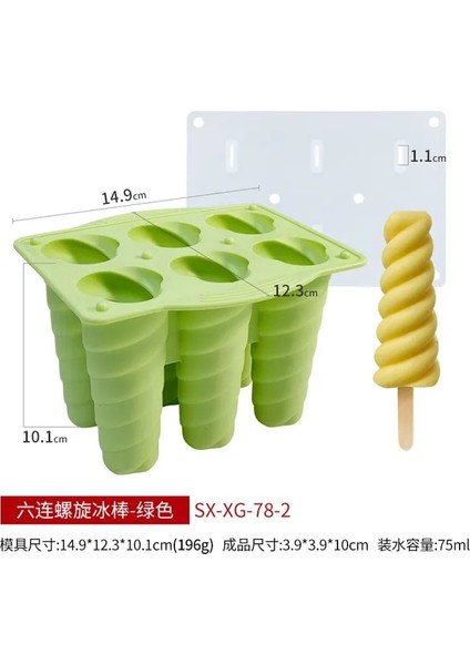 A-Yeşil 6-Even Spiral Dondurma Silikon Kalıp Ev Yapımı Çocuk Buzlu Şeker Yapma Makinesi Gıda Sınıfı Yaz Dondurma Tatlı Jöle Buz Kalıbı (Yurt Dışından)