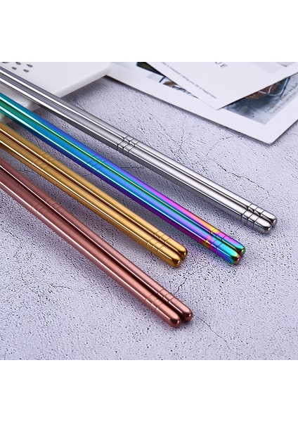 B04 1 Çift Paslanmaz Çelik Çubuklar Yeniden Kullanılabilir Kaymaz Gıda Çubukları Sofra Taşınabilir Çin Çubuklarını Sofra Mutfak Aletleri (Yurt Dışından)