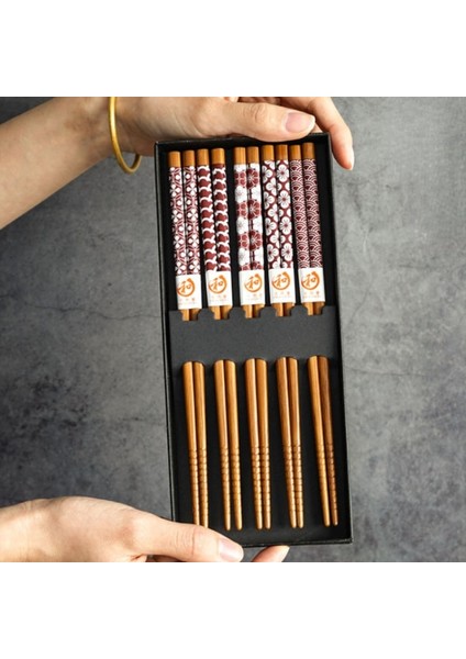 5 Paırs-J 5 Pairs El Yapımı Bambu Çubuklarını Japon Tarzı Doğal Ahşap Kedi Çiçek Baskı Çok Renkli Ahşap Çubuklarını Suşi Gıda Araçları (Yurt Dışından)