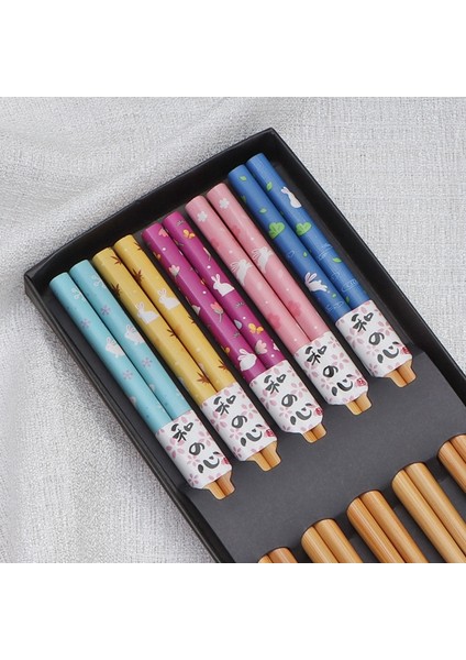 5 Çift 5 Çift Set Yeniden Kullanılabilir El Yapımı Bambu Japon Doğal Ahşap Çubuklarını Suşi Gıda Kedi Çiçek Çok Renkli Ahşap Çubuklarını (Yurt Dışından)