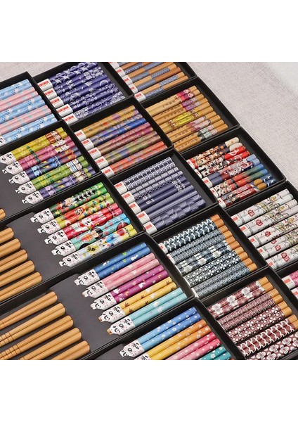 5 Çift 5 Çift Set Yeniden Kullanılabilir El Yapımı Bambu Japon Doğal Ahşap Çubuklarını Suşi Gıda Kedi Çiçek Çok Renkli Ahşap Çubuklarını (Yurt Dışından)