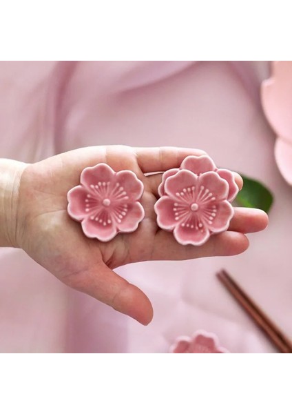 Derin Mavi Seramik Sakura Çiçeği Çubuklarını Tutucu Renkli Kaşık Çatal Çubuk Dinlenme Standı Mutfak Aracı Sofra Yemek Masası Dekorasyon (Yurt Dışından)