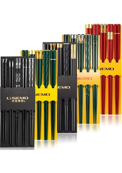 5 Pairs-05 5 Pairs Çubuk Seti Sofra Takımı Kırmızı Koyu Yeşil Siyah Suşi Sopa Kaymaz Yüksek Sıcaklığa Dayanıklı Yeniden Kullanılabilir Gıda Sopa Hediye (Yurt Dışından) fiyatları