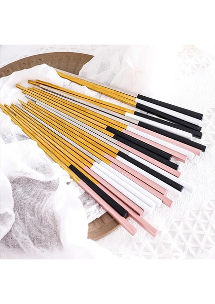 Floresan Sarı Kare Yemek Çubukları 304 Paslanmaz Çelik Yemek Çubukları Çin Yemek Çubuğu Portekiz Yemek Çubukları Çok Renkli Metal Çelik Palillos Chinos (Yurt Dışından)
