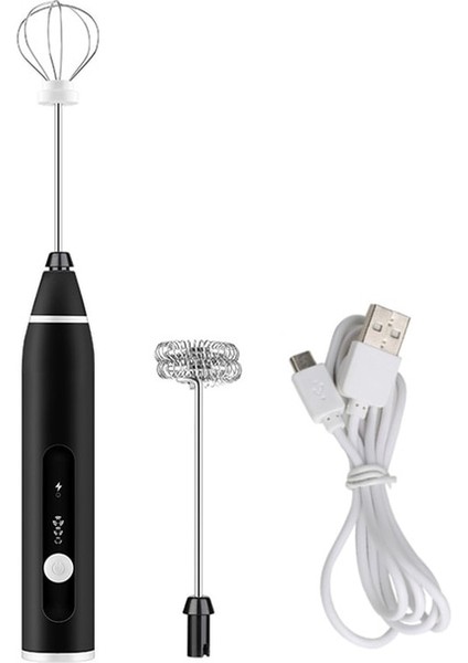 Siyah USB 2 Kafa Elektrikli Süt Köpürtücü 3 Kafa USB Şarj Edilebilir Kabarcık Makinesi Kablosuz Süt Köpürtücü El Yumurta Çırpıcı Mikser Kahve Köpürtücü Değnek (Yurt Dışından)