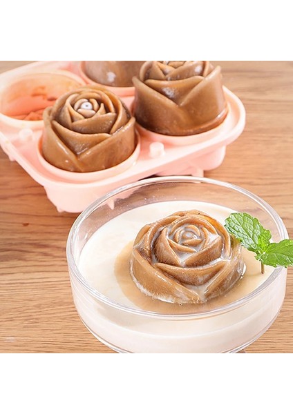 Yeniden Kullanılabilir Gül Şeklinde Silikon Buz Küpü Modeli Kapaklı 4 Delik Gül Çiçek Şekli Buz Küpü Tepsi Mutfak Buz Kalıp Aksesuarları (Yurt Dışından) modelleri